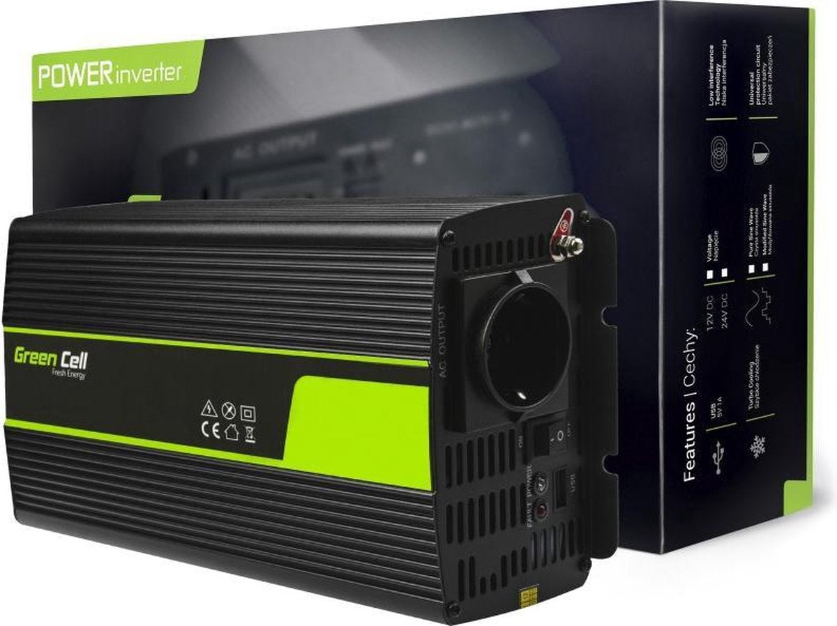 Green cell inverter 24v til 230v 1000w modificeret sinusbølge.