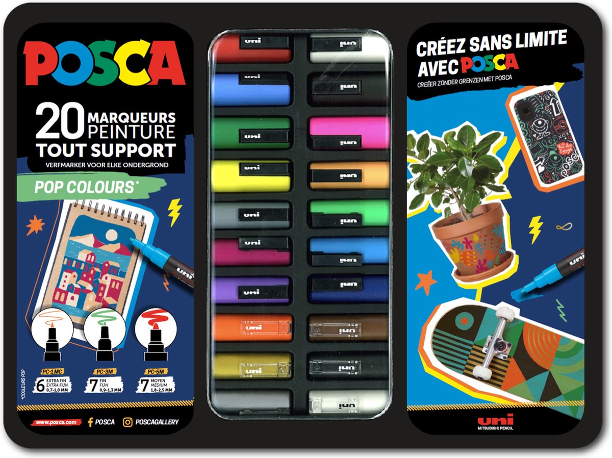 Posca uni uni malermarkør kuffert pop farver 20 stk