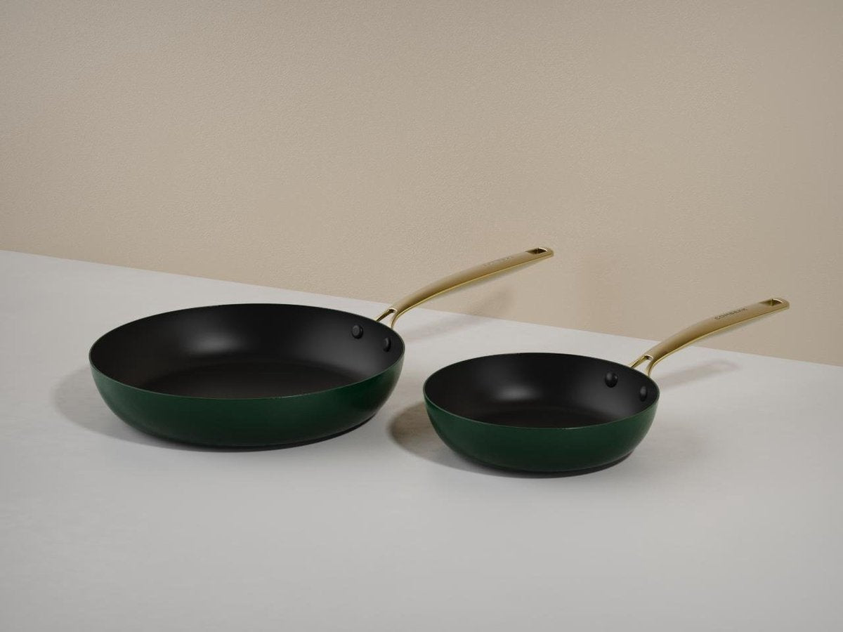 Combekk element expert koekenpannenset - 20 28cm - groen - pfas vrije keramische antiaanbaklaag - gemaakt van 100% gerecycled aluminium - inductiegeschikt