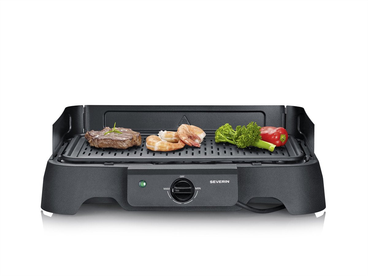 Severin pg 8595 bordgrill - 2000 w - aluminium grillplade - glat ribbet - sort