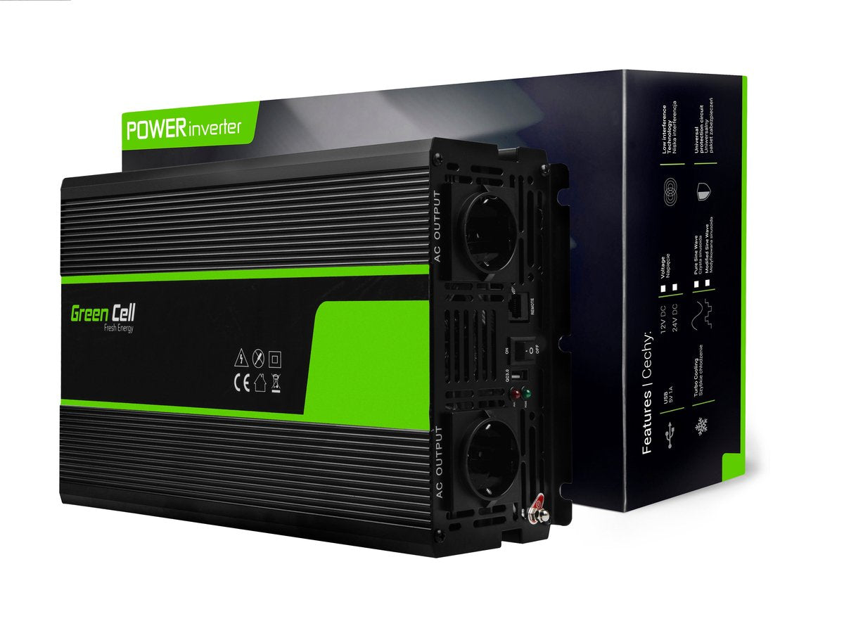 Green cell inverter 24v til 230v ren sinusbølge 2000w - til lastbiler - inv20