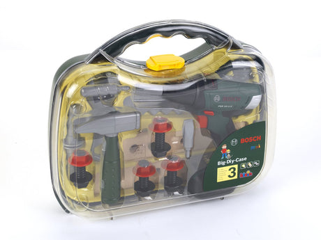 Klein toys bosch mini legetøjs arbejdstaske med akku skruetrækker - inkl. flere værktøjer, udskiftelige vedhæftede filer, lys og lydeffekter - grøn gul