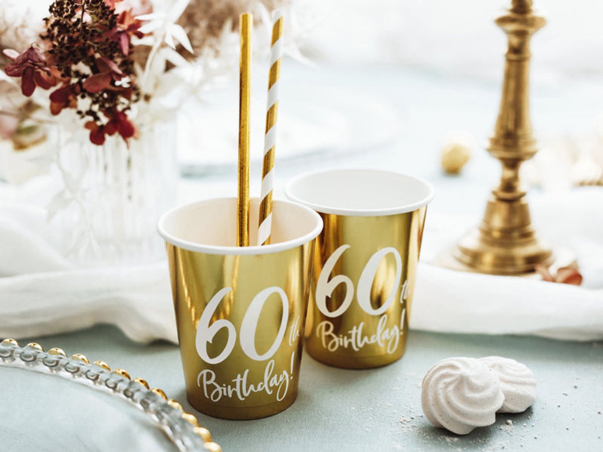 Partydeco 6 blanke krus til 60 års fødselsdag 220 ml