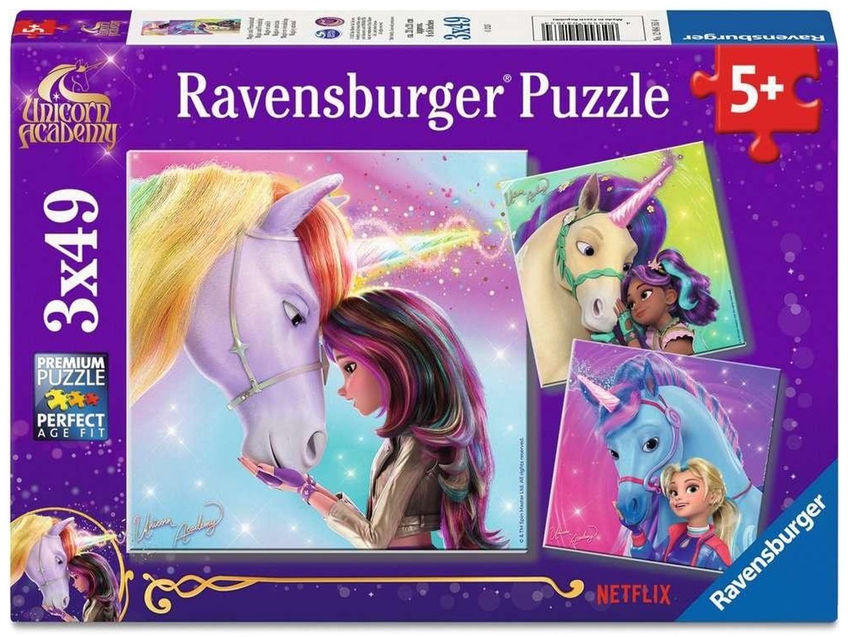 Ravensburger børnepuslespil 3x49 brikker - unicorn academy - magi og venskab