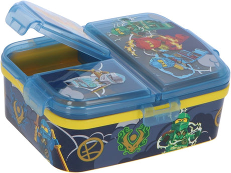 Stor Lego Ninjago børnemadkasse - madpakke med 4 rum til børn fra 4 år - tåler opvaskemaskine BPA-fri - mørkeblå