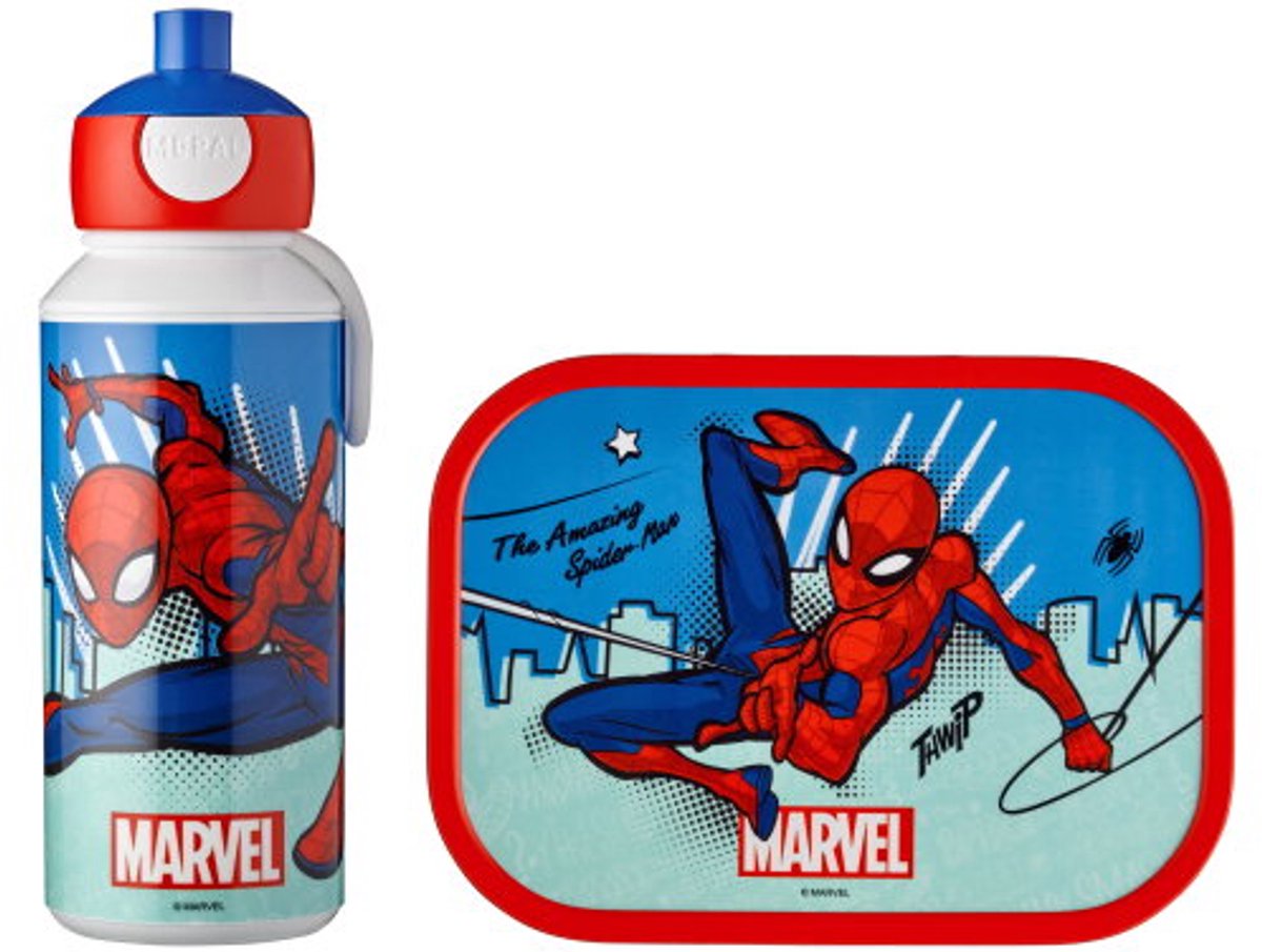 Mepal lunchset (pop-up fles lunchbox) campus - 400 + 750 ml - broodtrommel en drinkbeker voor kinderen - bento box - pop-up drinkfles - spiderman