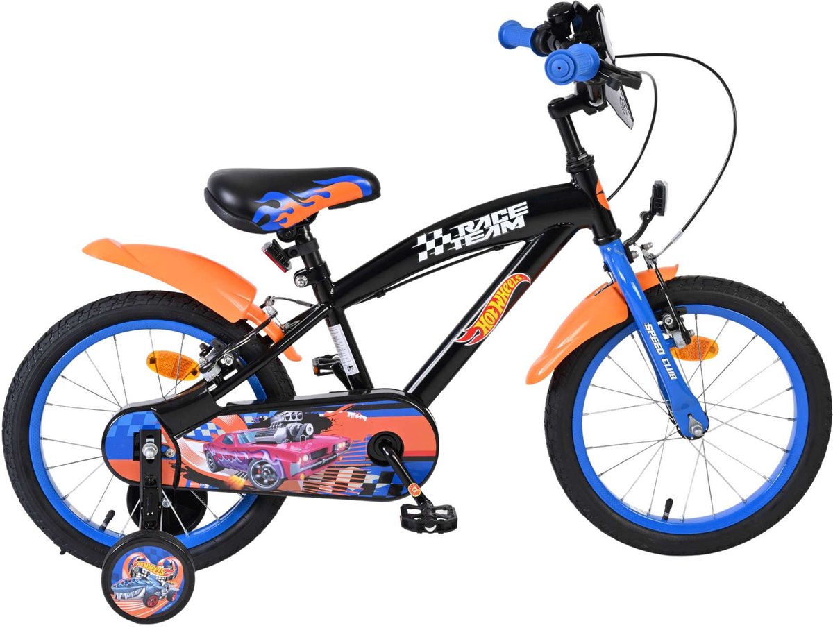 Volare hot wheels børnecykel - drenge - 16 tommer - sort orange blå - to håndbremser