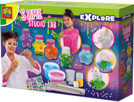 Ses kreativ - udforsk - videnskabeligt slimlaboratorium - eksperimenter med slim - lav dine egne slimkreationer - lav slim