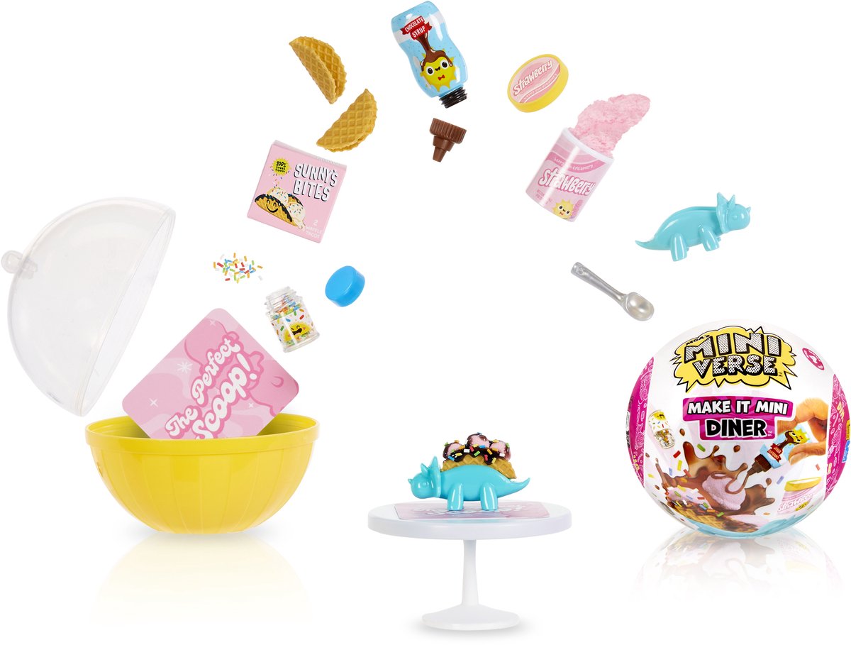 Miniverse gør det til minimad: middagsserie 4 - håndværkssæt - fremstilling af miniaturer - snacks og drikkevarer - inklusive bord