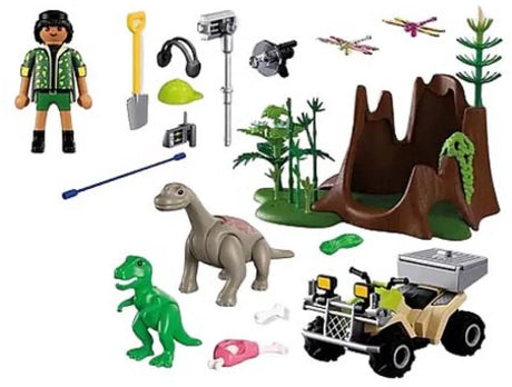 Playmobil | dinosaurer | dinosaurer skjulested | dino explorer med quad, baby t-rex og baby brachiosaurus | børnelegetøj til børn fra 4 år | 72069
