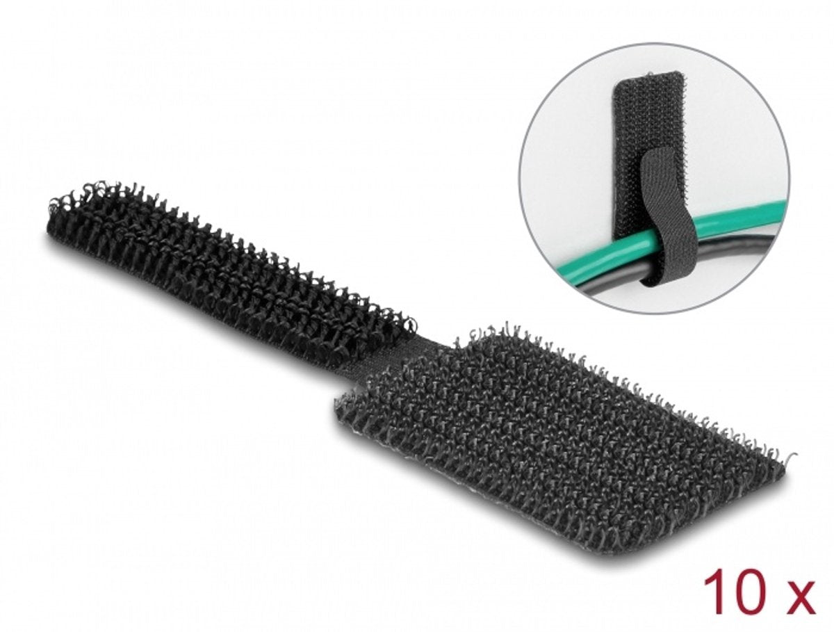 Delock Velcro mini krog-og-løkke kabelholder L 90 mm x B 24 mm selvklæbende 10 stk sort