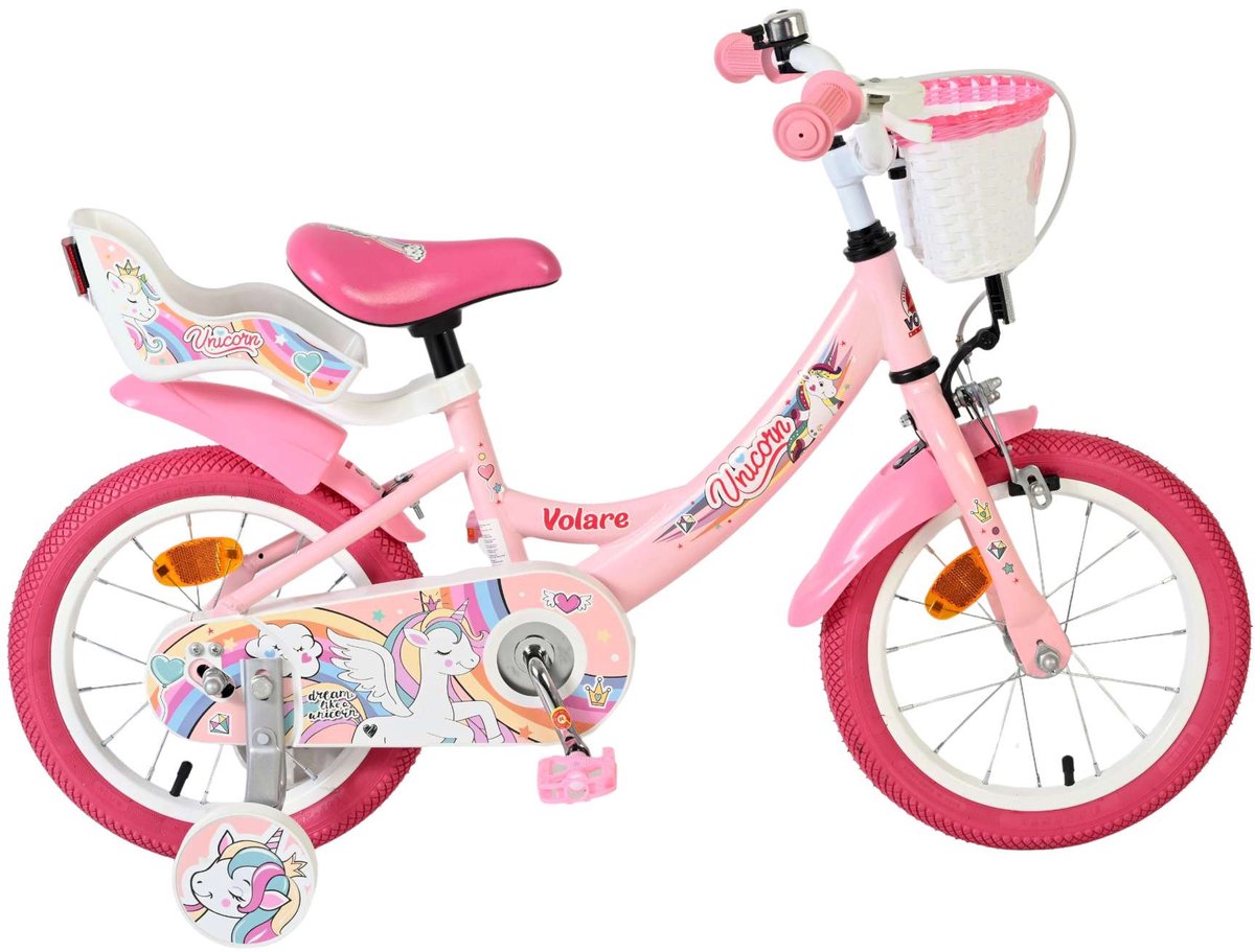Volare enhjørning børnecykel - piger - 14 tommer - pink