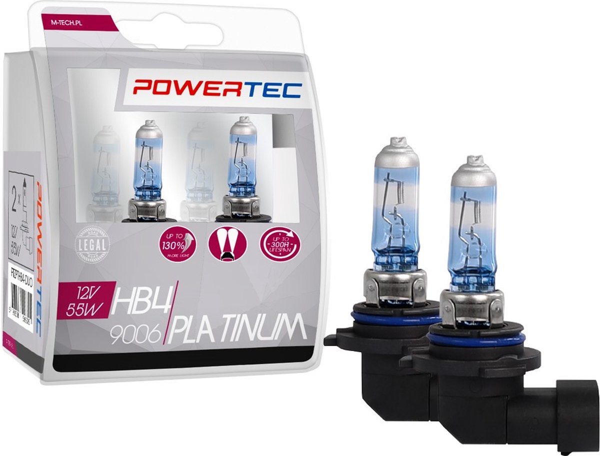 Powertec HB4 12V Platinum +130% sæt – ekstra skarpt billys