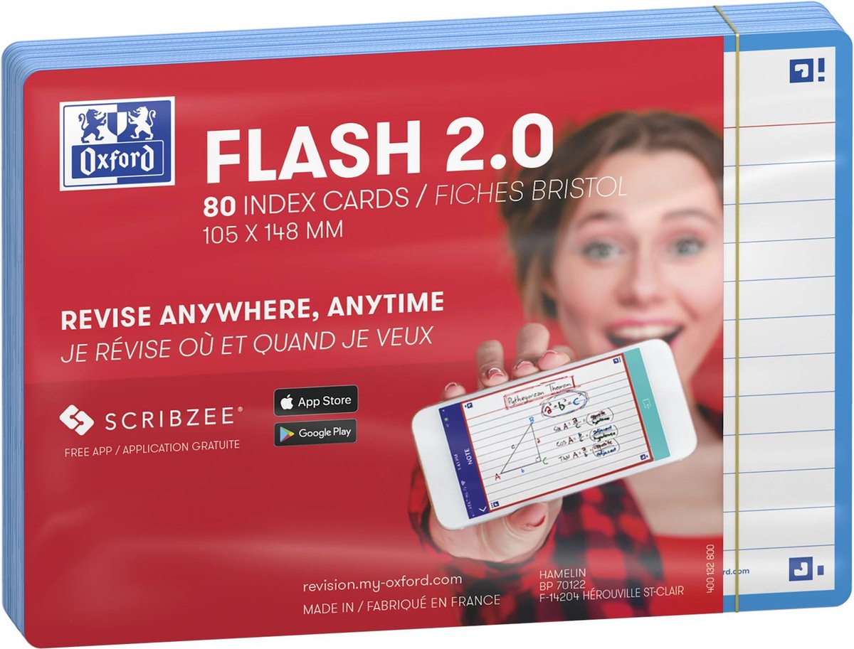Oxford flash 2.0 - flashcards - lined - a6 - turkis kant - 80 stk.