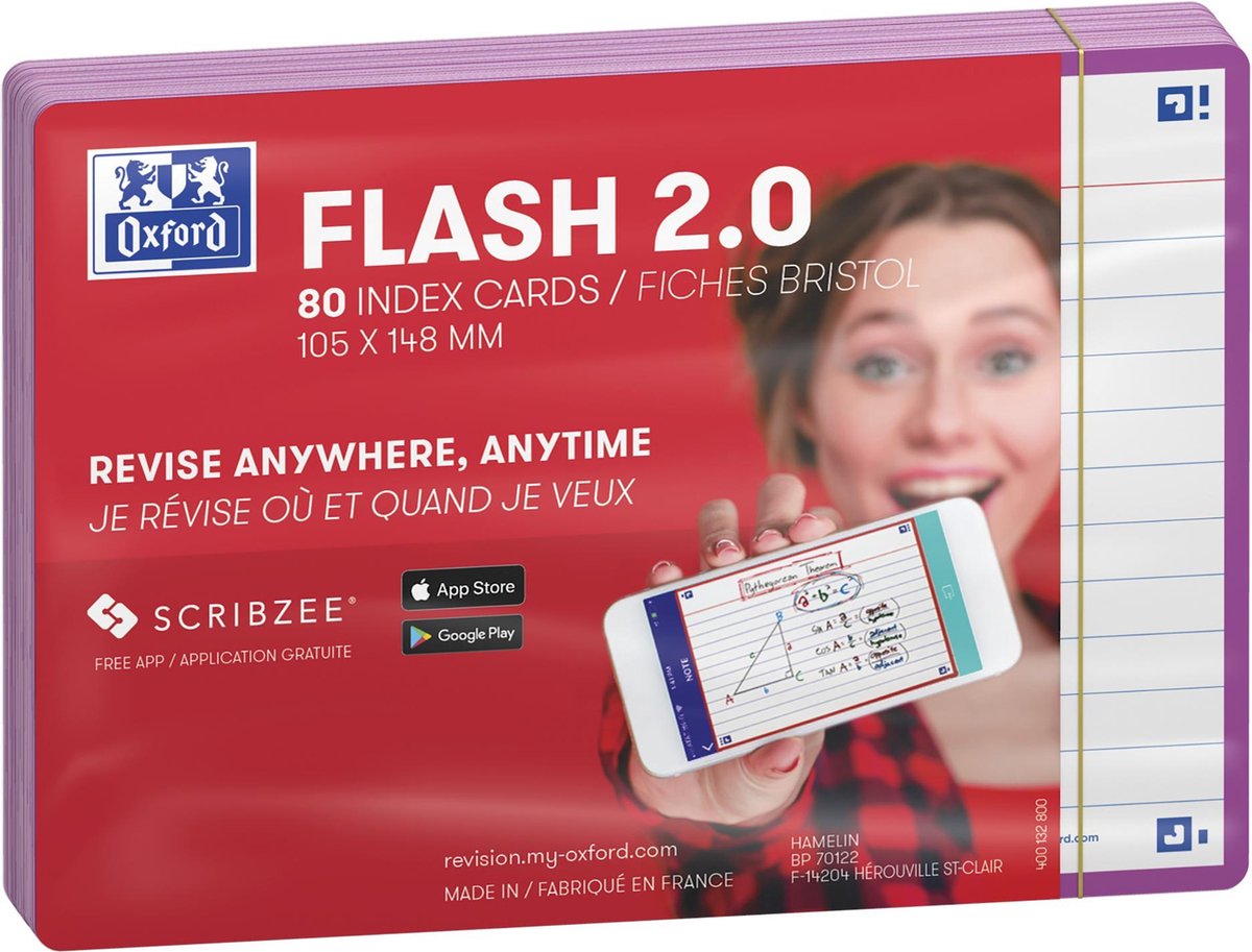 Oxford flash 2.0 - flashcards - lined - a6 - lys lilla kant - 80 stk.