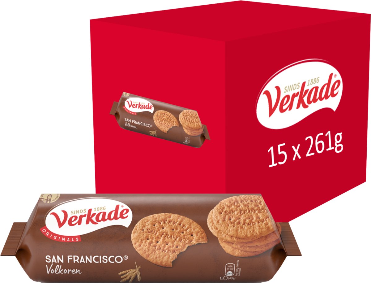Verkade - småkage - san francisco fuldkorns kiks - 15 x 261 gram