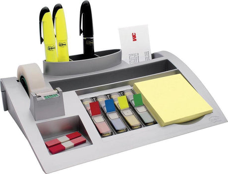 Post-it skrivebordsorganisator c50 337x240x95mm sølvgrå + sedler, indeks, magisk tape