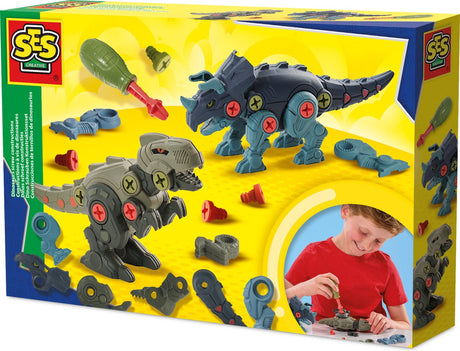 Ses creative 14291 dinoskruekonstruktioner - kreativt byggesæt til børn fra 5 år - byg en T-Rex og triceratops med skruer og dele - stimulerer problemløsningstænkning