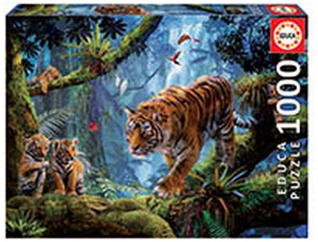 Educa - puslespil - 1000 brikker - tigre i træ