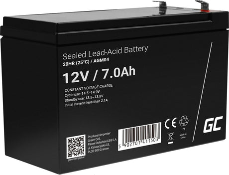 Green cell 12v 7ah (6.3mm) 7000mah vrla agm batteri
