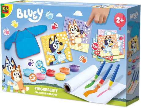Ses creative bluey - fingermaling - mega sæt - vegansk glutenfri - nem at vaske - til børn fra 2 år - 15 kort og 1 rodeforklæde