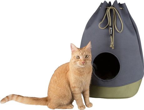 District 70 casa - opvouwbaar katoenen kattenhuis inclusief kussentje - mosgroen - 45 x 45 x 60 cm