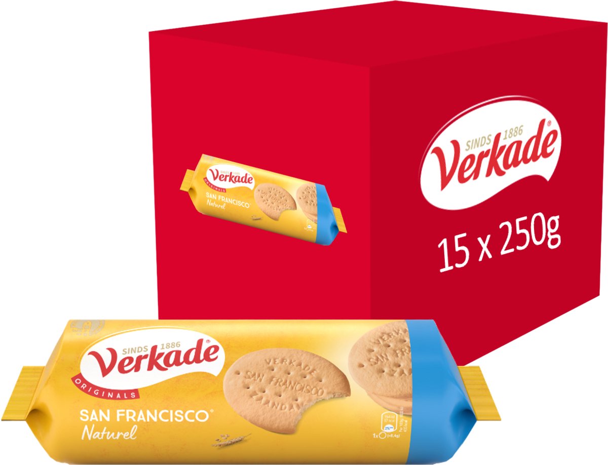 Verkade - småkage - san francisco naturlige kiks - 15 x 250 gram