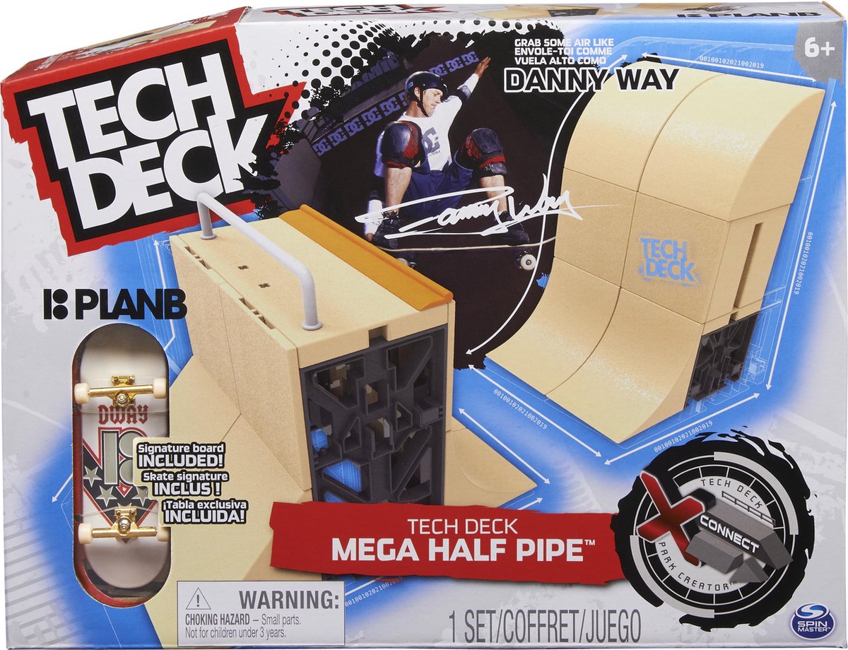 Tech deck x-connect - danny way mega half pipe - tilpasset rampesæt med planb finger skateboard