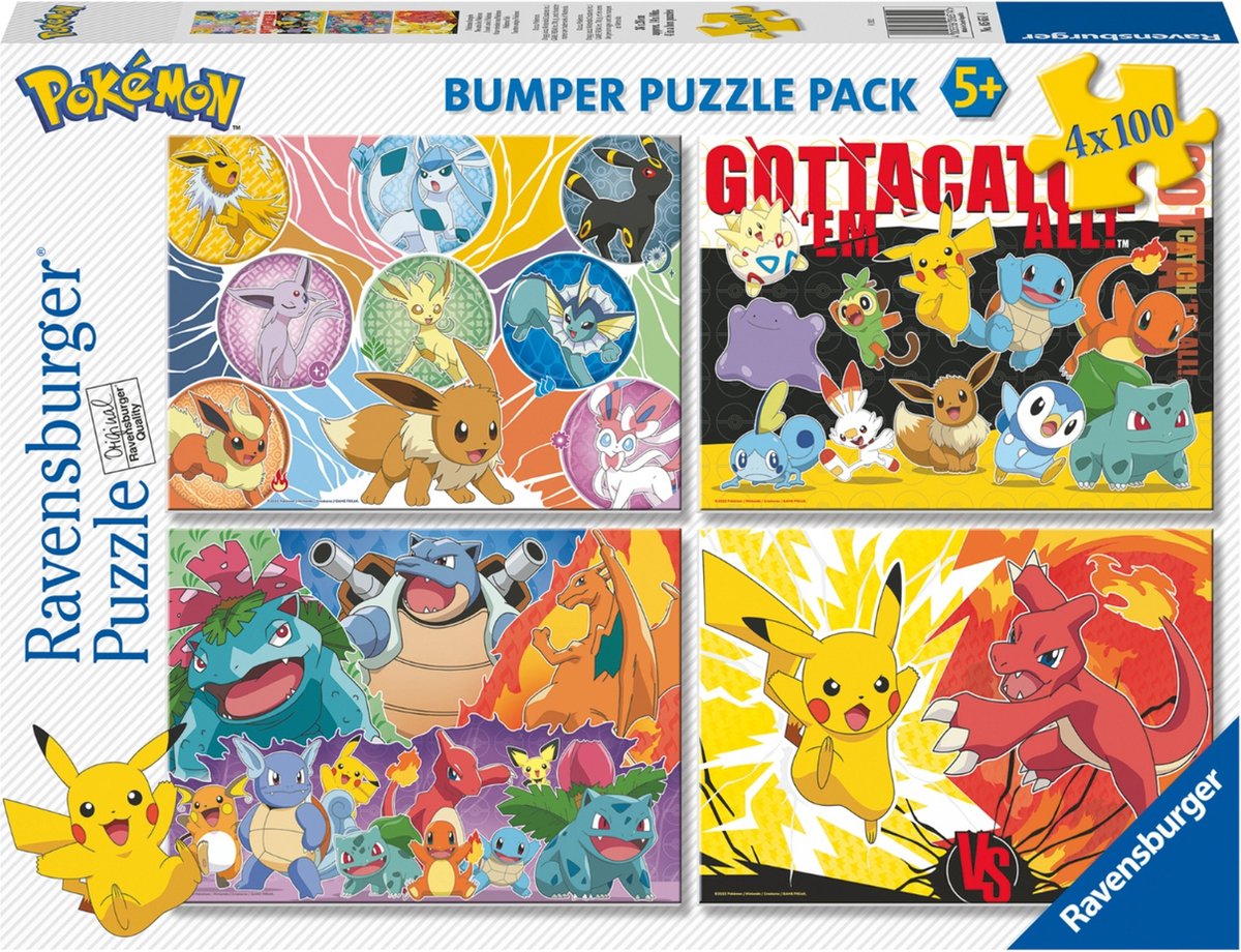 Ravensburger - puslespil pokémon 4 i 1 - 100 brikker (6036514)
