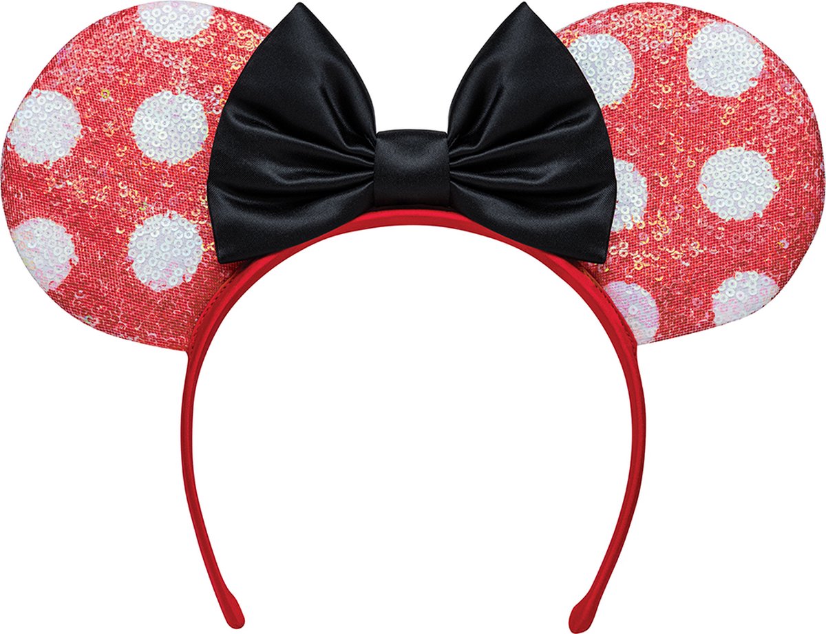 Disguise disney - minnie, minnie mouse pandebånd med pailletter og sløjfeører, rød sort, one size, barn