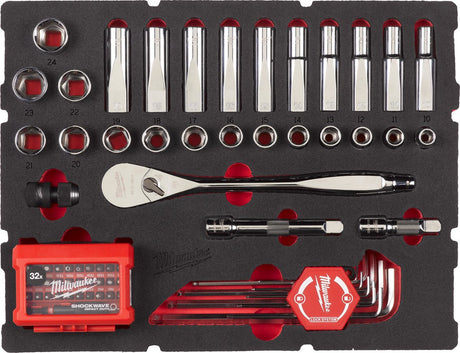 Milwaukee ½″ skralde-, unbraconøglesæt i packout™ skumindsats - 70 dele - 4932480716