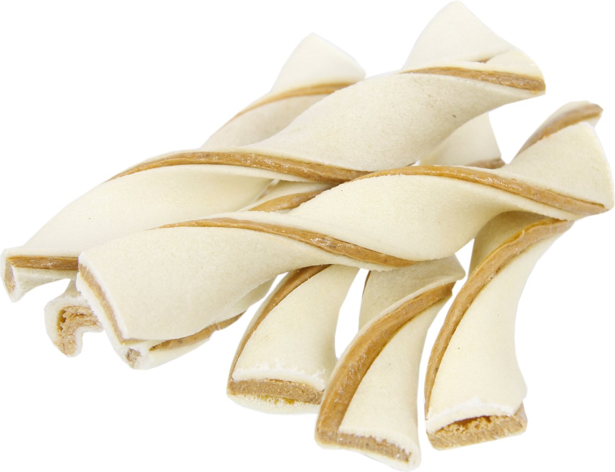 Petsnack - hundesnack - lakseindpakning - tørret bøffelskind - 13 cm - 20 stk.