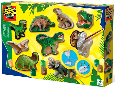 Ses creative - støbning og maling - dino world - hurtigtørrende - med forme, gips, maling, pensel, spatel og svamp - drengehåndværk - dinosaurlegetøj