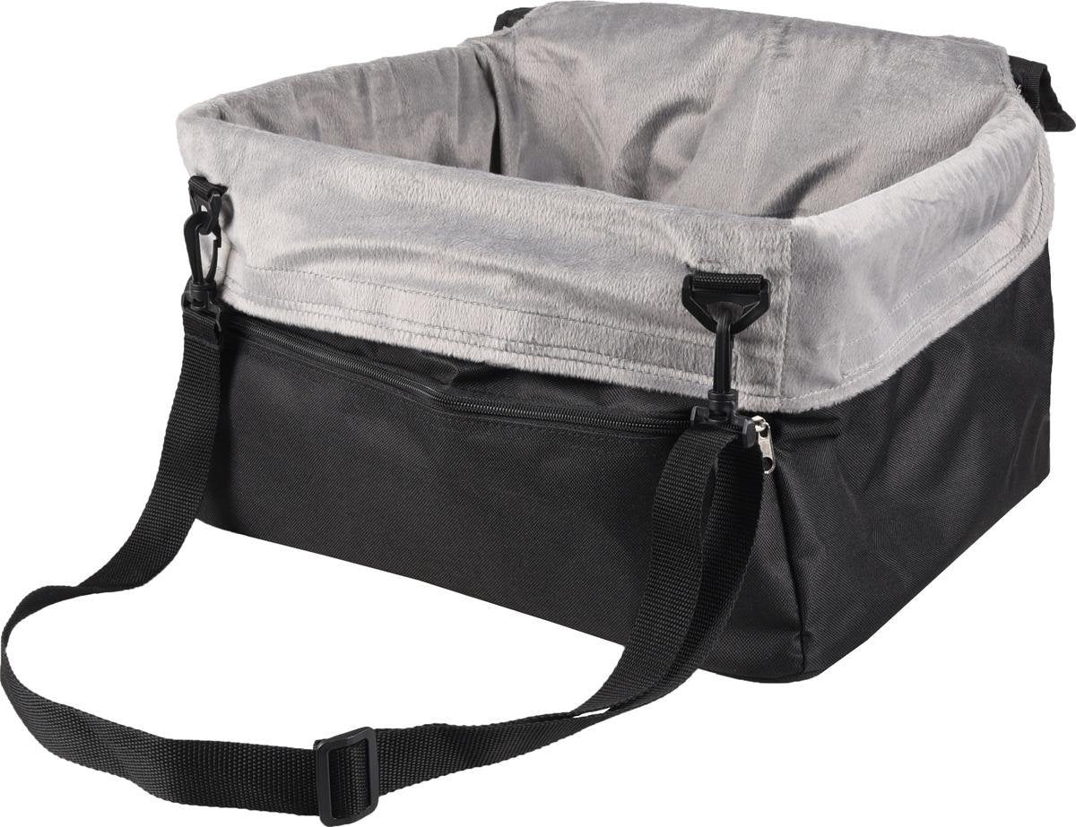 Flamingo autostol hund – autostol ula sort – 41x36x25cm – plys rejsesæde med forstærket stel – sikker og behagelig til små hunde