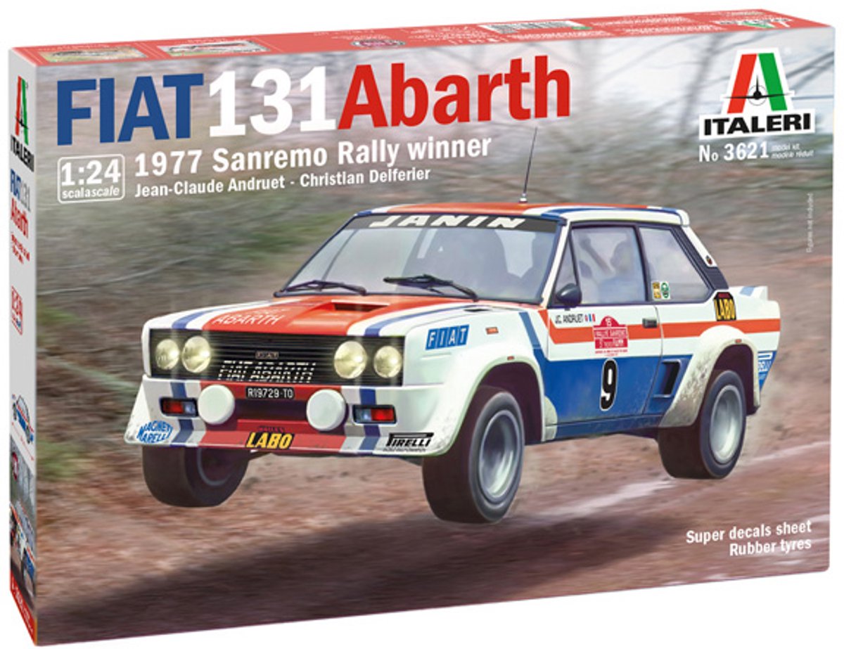 Italeri modelbouwpakket auto - 3621 fiat 131 abarth car - 1977 sanremo rally winner plastic - 1:24 - modelbouw