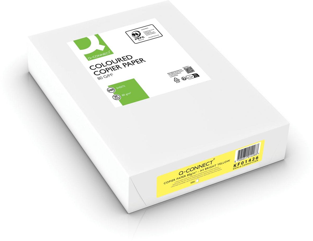 Q-connect farvet kopipapir | a4 | 80g | pakke med 500 ark | lys gul