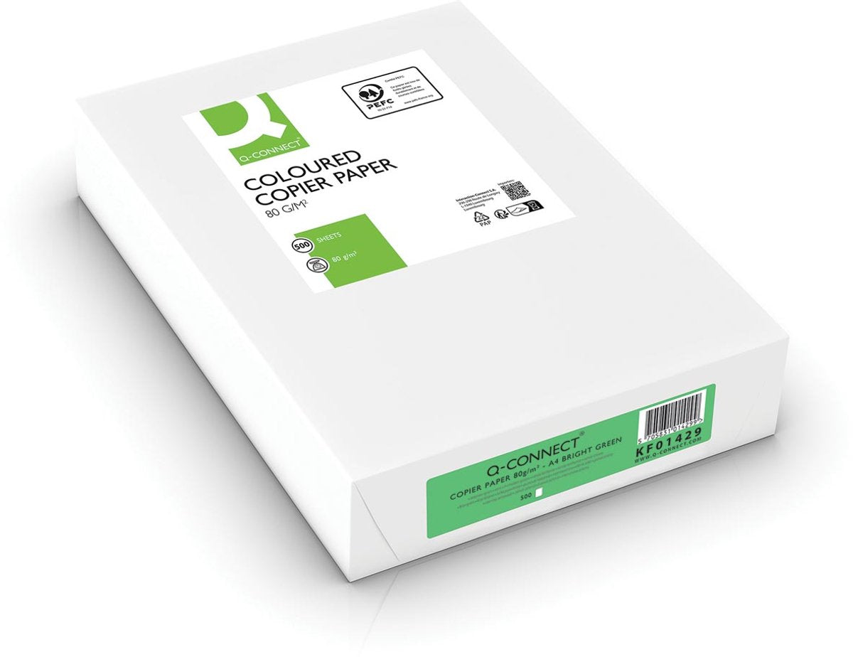 Q-connect farvet kopipapir | a4 | 80g | pakke med 500 ark | lysegrøn