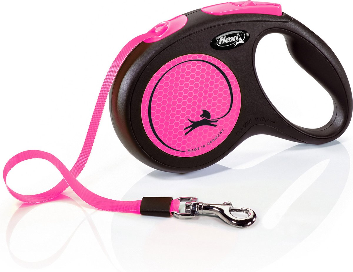 Flexi tilbagetrækkelig linje ny klassisk neon tape sort pink