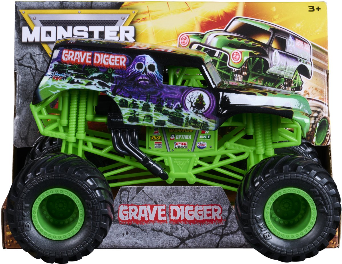 Spin master monster jam - officiële grave digger-monstertruck metalen voertuig voor verzamelaars schaal 1:24
