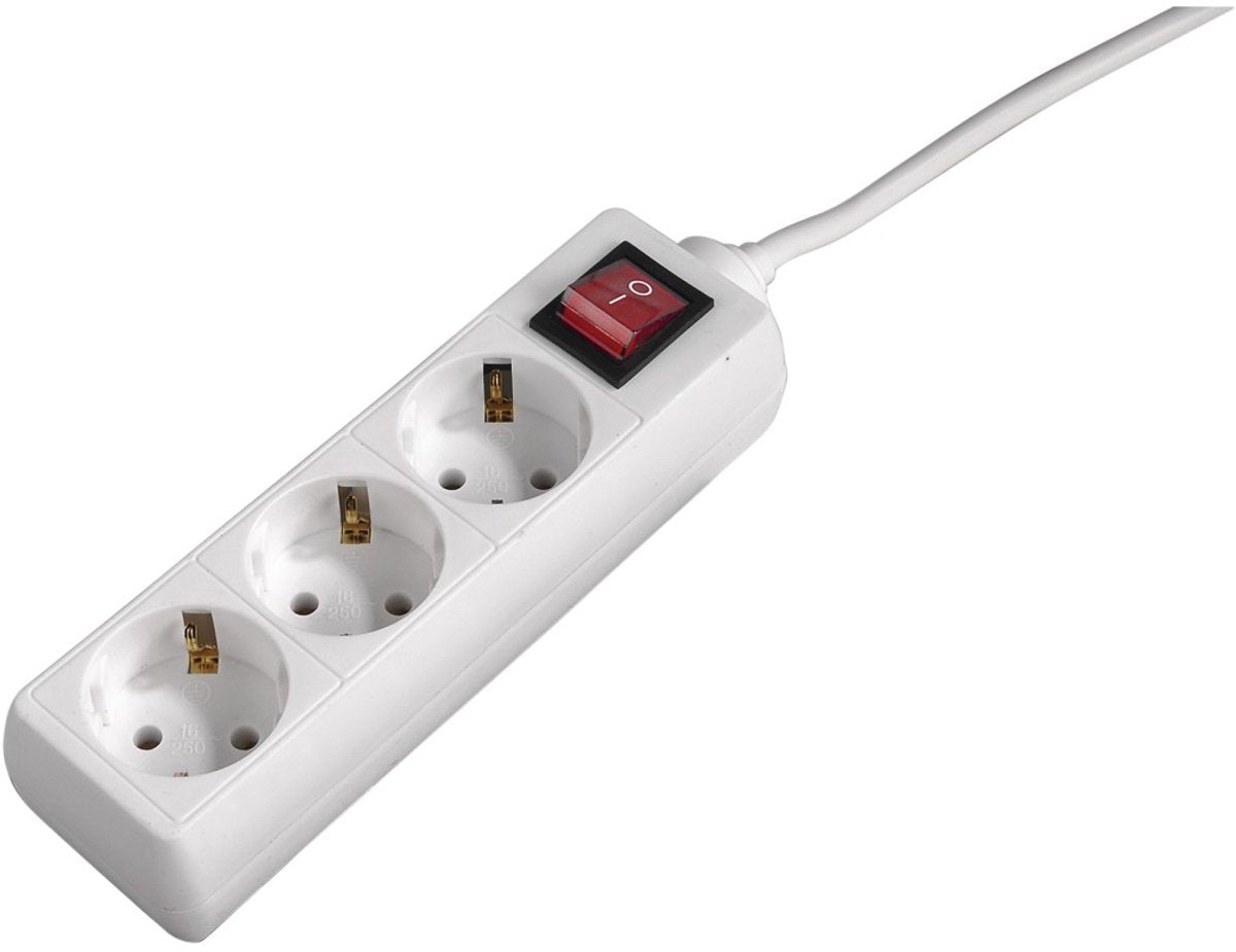 Hama strømskinne med afbryder - 3-vejs - 3m kabel - hvid