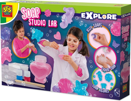 Ses creative - sæbestudielab - DIY sæbefremstillingssæt til børn - lav flydende, hård og gel sæbe - eksperimentæsker - håndværk til piger
