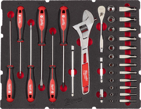 Milwaukee tilbehør milwaukee ¼˝ værktøjssæt inklusive skralde i packout™ skumindsats - 35 stykker - 4932480717