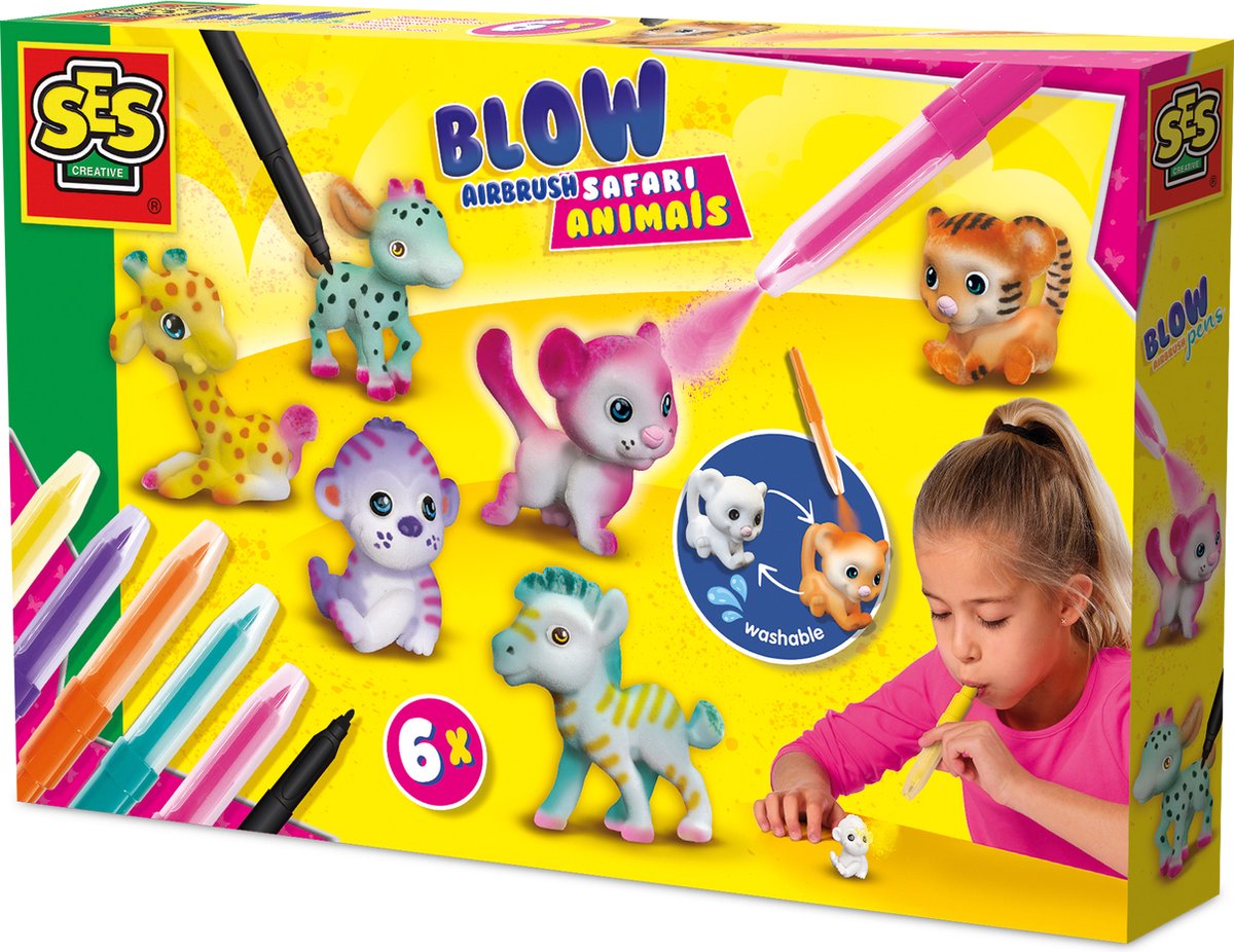 Ses blow airbrush penne - safari dyr, 6 stk.