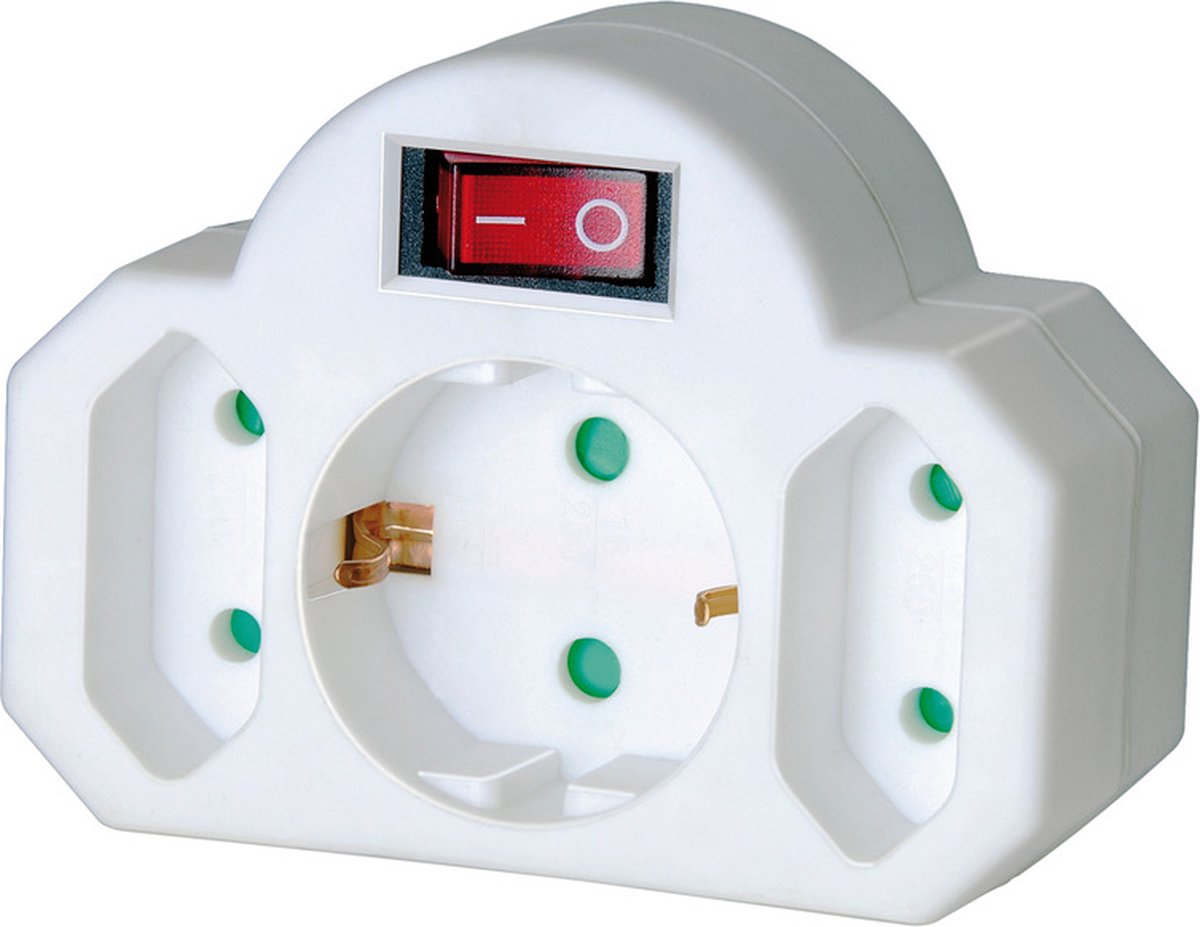 Brennerstuhl adapterstik 2 euro + 1 sikkerhedsstik, med afbryder