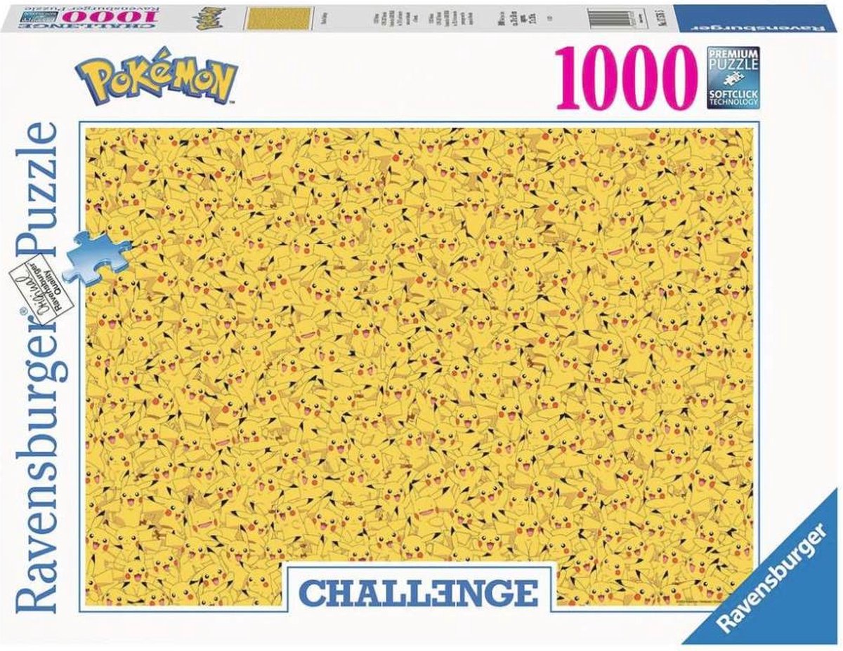 Ravensburger puslespil pikachu challenge - pokemon - 1000 brikker.