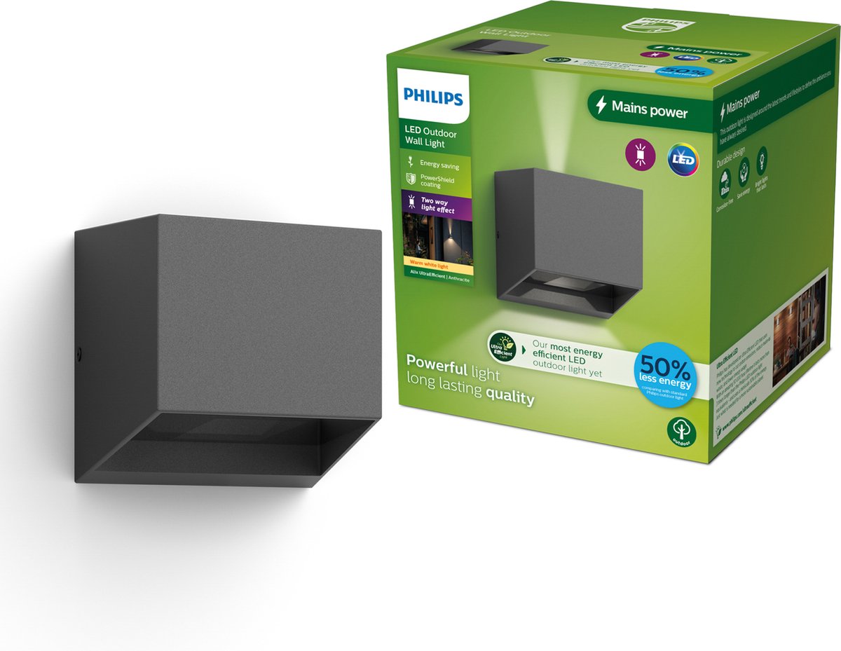 Philips led philips alix wandlamp - ultraefficient led - buitenlamp - 2x 4.3w - warmwit licht; 2700k - antraciet