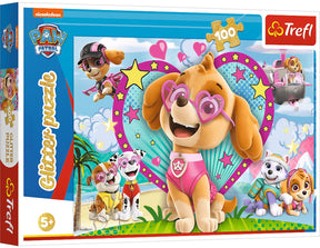 Trefl paw patrol glitter puslespil - 100 brikker - fra 5 år