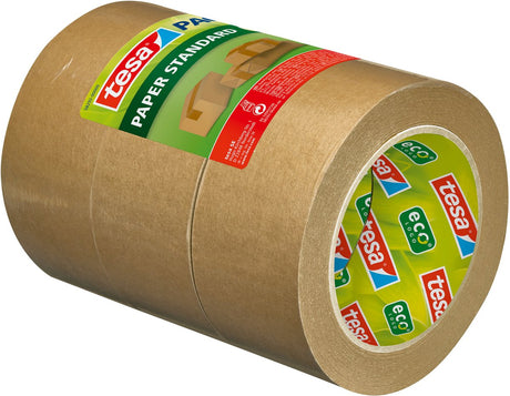 Tesa pack standardpapir - papiremballagetape - 56 % fornybare materialer - håndtæres - emballagetape til lette pakker - brun - 3 ruller á 50 m x 50 mm hver