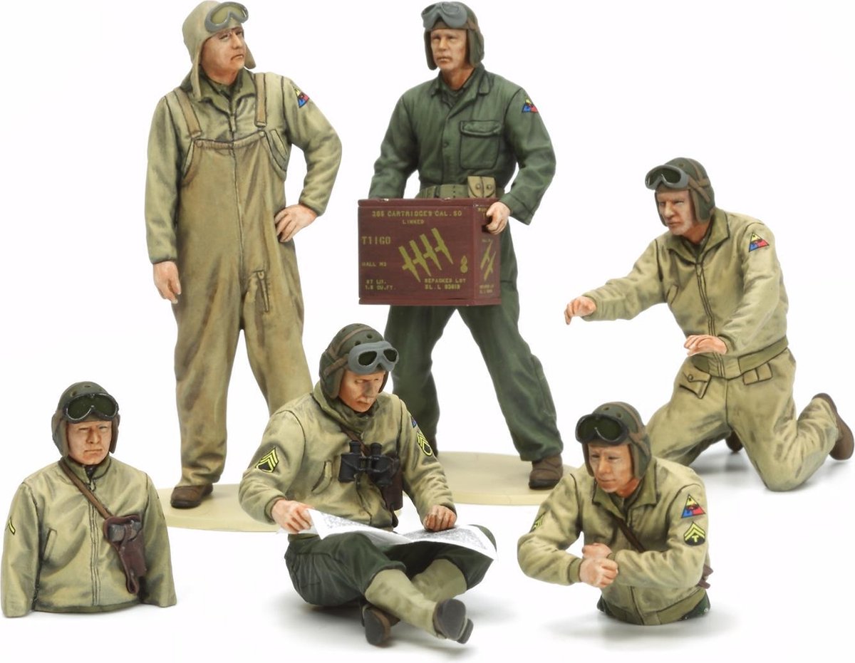 Tamiya militærkøretøjsmodelsæt - 35347 u.s. tankbesætningssæt - Europæisk teater - 6 figurer i plast - 1:35 - modelfremstilling