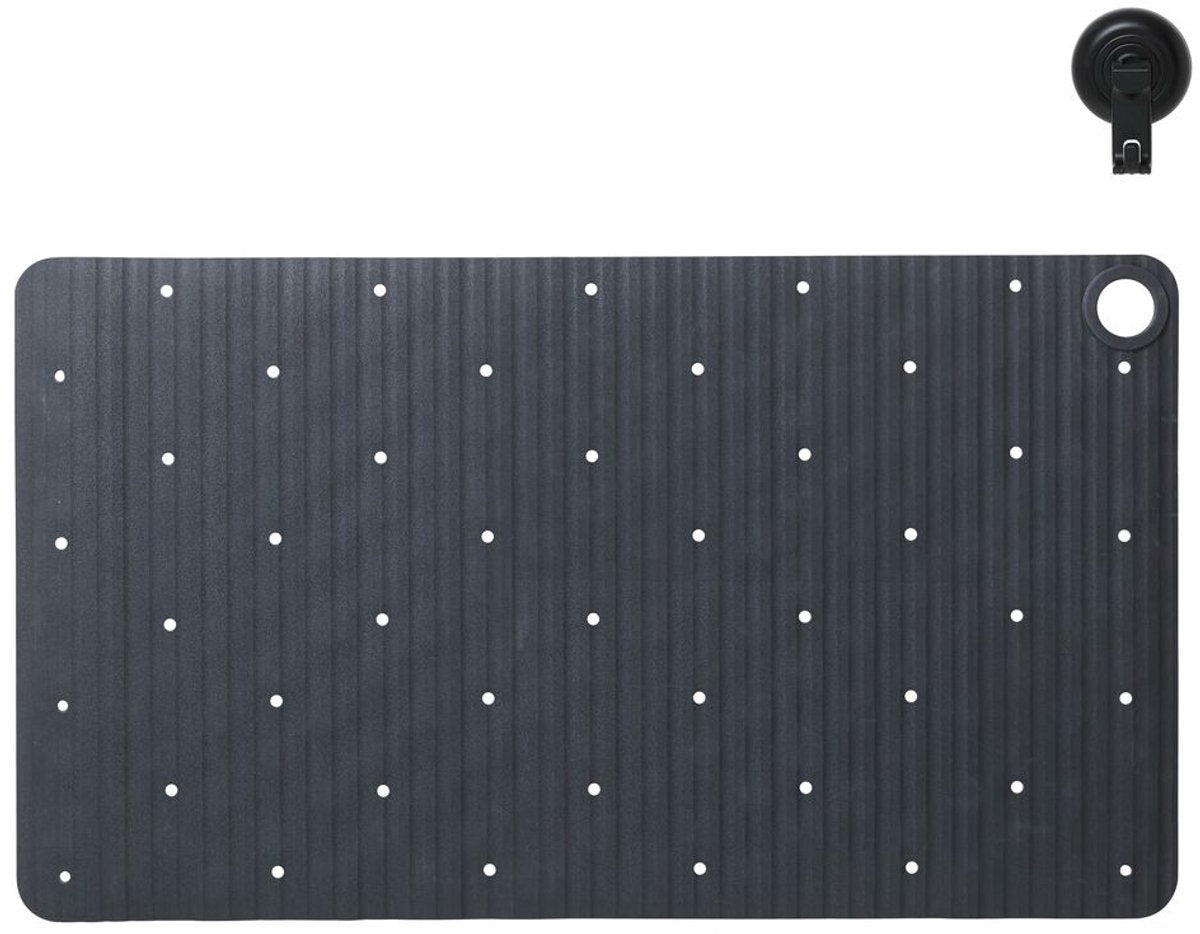 Sealskin ribb - antislip badmat 40x70 cm - antraciet - inclusief zwarte haak